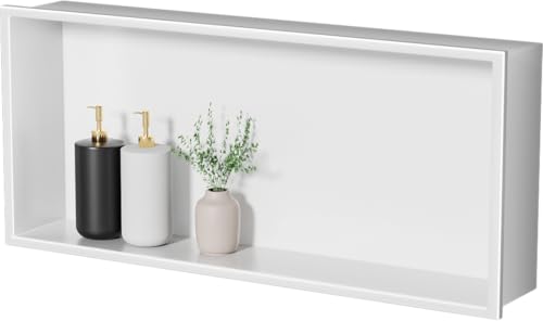 No Tile Needed Shower Niche - 12"x24" White 304 Stainless Steel Recessed Shelf,Over Mount Installation for Bathroom & Shower Wall,Waterproof - color: White, size: 24 X 12 X 4 Inches