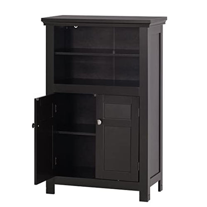 Spirich Bathroom Storage Cabinet with 2 Doors and Open Shelves, Espresso | Adjustable Shelves, Anti-Tip Device, 23.62"W x 11.81"D x 37.2"H, Floor Cabinet for Bathrooms, Entryways, & Living Rooms - size: 37.2'' Tall