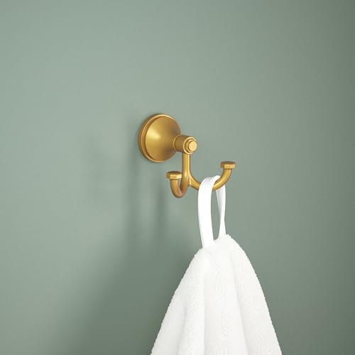 Franklin Brass Woodruff (1-Pack) Towel Hooks Satin Gold Double Bathroom J Hooks Wall Mounted for Robes & Towels Hand Towel Hook Holder Kitchen, Bathroom Accessories WDRF35-SG - color: Satin Gold