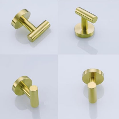 Towel Hooks for Bathrooms,Brushed Gold Wall Mount Hooks SUS 304 Stainless Steel Coat Hook Robe Hook Towel Hook 2 Count for Kitchen,Bedroom (Drilling),96006-8BG - color: Brushed Gold