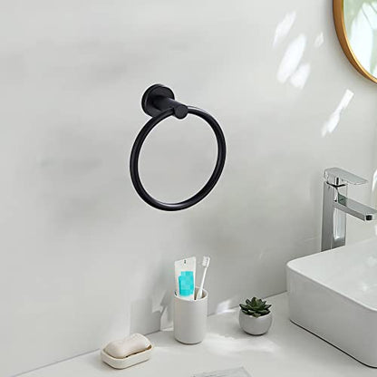 304 Stainless Steel Towel Ring Towel Holder Hanging Round Simple Black Towel Circular Holder (Black 2Pcs) - color: Black 2pcs