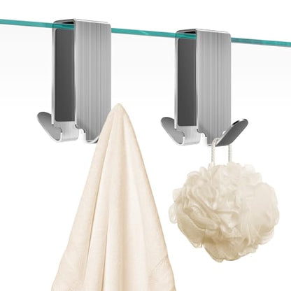 Shower Door Hooks for Towels, 2 Packs | Heavy Duty Drilling-Free Double Sided Towel Hooks for Bathroom Frameless Glass Door, Over the Door Towel Hooks - size: 2 PCS