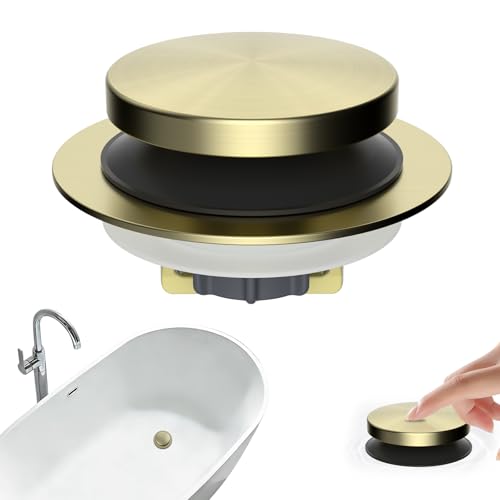 Hibbent 3 in 1 Metal Bathtub Drain Stopper, Universal Pop Up Tub Stopper, Bathtub Drain Hair Catcher, Removable Filter Basket, Drain Plug for 1.5''~2.4'' Drain, Brass Bullet Core, Brushed Gold - color: Brushed Gold