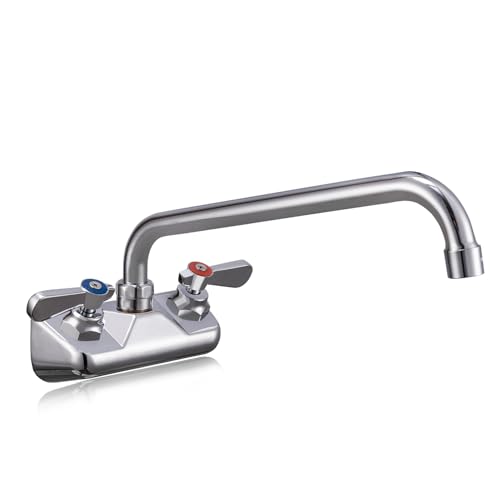 Commercial Sink Faucet - Leak Free Brass 4 Inch Wall Mount 2 Hole, 12" Swivel Spout 3 Compartment Sink Faucet for Restaurant/Industrial/Kitchen/Laundry/Bar - size: 4" Center 12" Swivel Spout