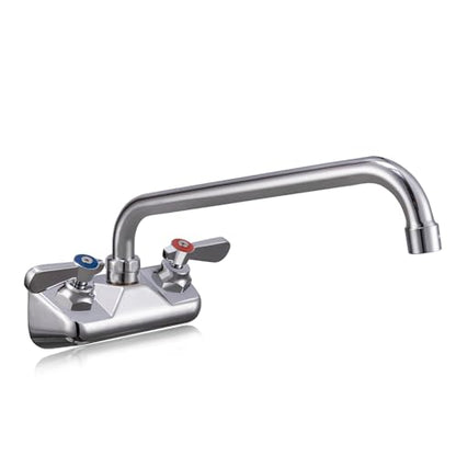 Commercial Sink Faucet - Leak Free Brass 4 Inch Wall Mount 2 Hole, 12" Swivel Spout 3 Compartment Sink Faucet for Restaurant/Industrial/Kitchen/Laundry/Bar - size: 4" Center 12" Swivel Spout