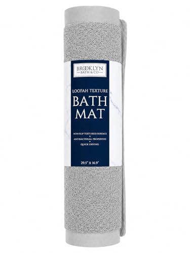 Home Expressions Non Slip with Suction Cups Loofah Bathmat 27"x15" & 29.5"X16.9", PVC Loofah Bathroom Mats, Loofah Mats for Shower and Bathroom, Quick Drying, (Light Grey 29.5"X16.9") - size: LIGHT GREY 29.5"X16.9"