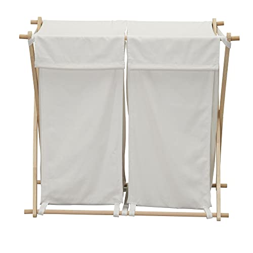 Household Essentials White Househod Essentials Double Laundry Hamper with Wood X Frame Large - color: White, style: Sorter