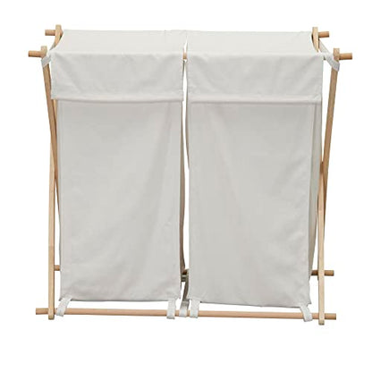 Household Essentials White Househod Essentials Double Laundry Hamper with Wood X Frame Large - color: White, style: Sorter