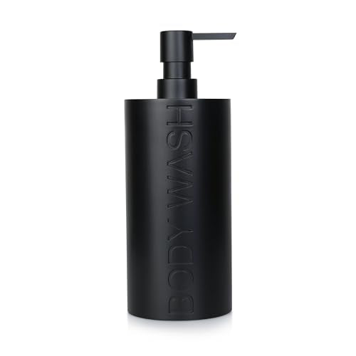 Matte Black Body Wash Dispenser Luxurious Refillable Pump Bottle with Embossed Text, Durable Construction for Bathroom and Shower - color: Body Wash Black