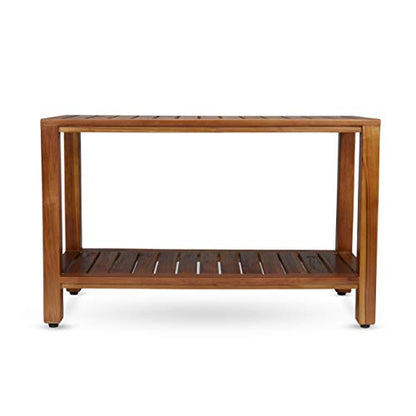 Teak Shower Bench with Shelf 30 Inch for Bathroom, Spa - Fully Assembled, Shower Stool, The Freya