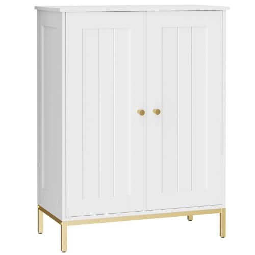 Homhedy Bathroom Storage Cabinet, Freestanding Floor Cabinet, White | Bathroom Organizers and Storage, Adjustable Shelves, Small Cabinet for Bathroom Living Room Laundry Room