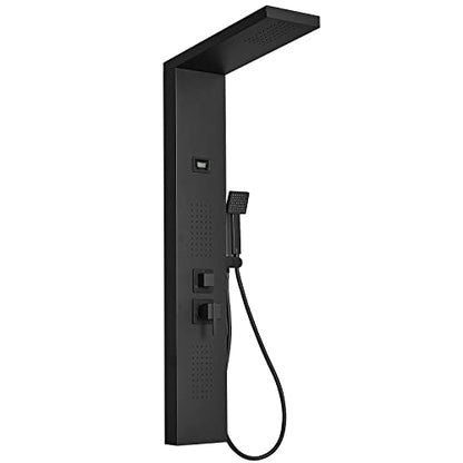 Bathroom Shower Panel Shower Tower System with 100 Body Massage Nozzle Jets, Shower Wall Panels Rainfall Shower Head with Temperature Display, Stainless Steel, Black