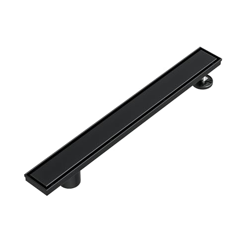 Neodrain 24In Offset Linear Shower Drain w/Tile Insert Grate Cover, Black | 304 Stainless Steel Rectangle Side Outlet Shower Floor Drain, Adjustable Leveling Foot, Hair Strainer/Catcher - color: Matte Black-tile Insert Cover, size: 24 IN
