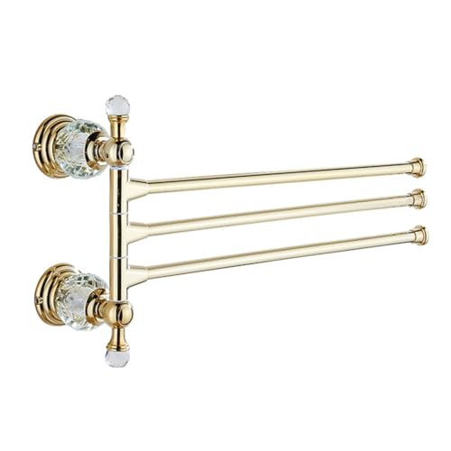 ZHOUXIAO Premium Brass Crystal Swing Out Towel Bar Gold Finish/Towel Racks for Bathroom, Metal Polished Towel Bar Folding Arm Swivel Hanger Bathroom Storage Organizer Wall Mo gold-3bars