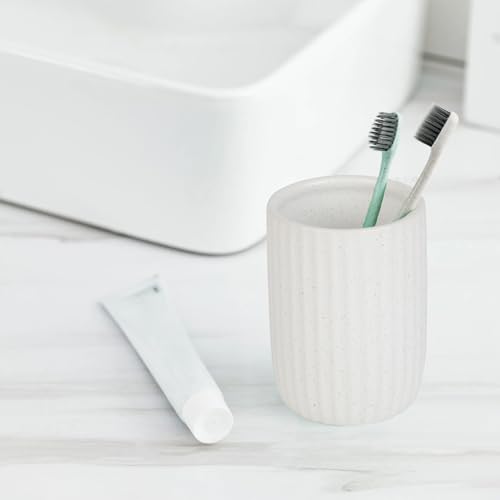 8 oz Toothbrush Holders for Bathroom, Ceramic Tooth Brushing Dispenser, Small Tooth Brush Organizer for Countertop, Toothpaste Storage Stand, Tumbler Storage Cup for Makeup Brushes -White