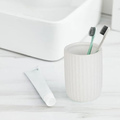 8 oz Toothbrush Holders for Bathroom, Ceramic Tooth Brushing Dispenser, Small Tooth Brush Organizer for Countertop, Toothpaste Storage Stand, Tumbler Storage Cup for Makeup Brushes -White