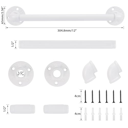 Industrial Pipe Towel Rack Towel Bar, Heavy Duty Wall Mounted Rustic Farmhouse Bath Towel Holder for Bathroom (White, 12 inch) - color: White, size: 12 inch