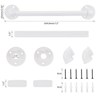 Industrial Pipe Towel Rack Towel Bar, Heavy Duty Wall Mounted Rustic Farmhouse Bath Towel Holder for Bathroom (White, 12 inch) - color: White, size: 12 inch