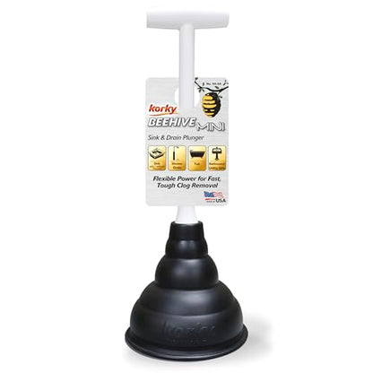 Korky Beehive Mini Sink and Drain Plunger - Works for Bathrooms, Kitchens, Sinks, Baths and Showers - Strong Suction Power for Easy Clog Removal - size: No Size