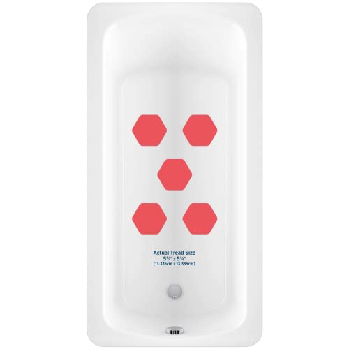 Kahuna Grip Bathtub Bath and Shower 5¼" Hexagon Non-Slip Traction Treads (Red) - color: Red