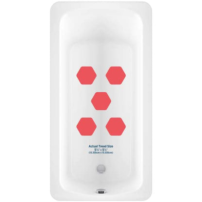 Kahuna Grip Bathtub Bath and Shower 5¼" Hexagon Non-Slip Traction Treads (Red) - color: Red