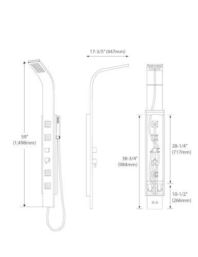 Blue Ocean 59 Inch Stainless Steel SPS8897 Shower Panel with Rainfall Shower Head, Body Nozzles, and Handheld Shower Head - style: 59 inch with 4 body Nozzles
