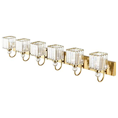 Ralbay Modern Gold Vanity Lights - 6-Light Gold Crystal Bathroom Vanity Lights Over Long Mirror - color: Square-Gold, size: 6-light