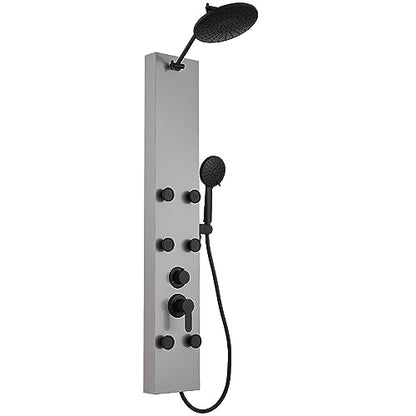 Rainfall Shower Head Shower Tower System Adjustable Head 9 Inch Round,Stainless Steel with 6 Body Jets Massage, 3 IN 1 Bathroom Shower Wall Mount, Brushed Nickel and Black - color: Brushed Nickel with Black