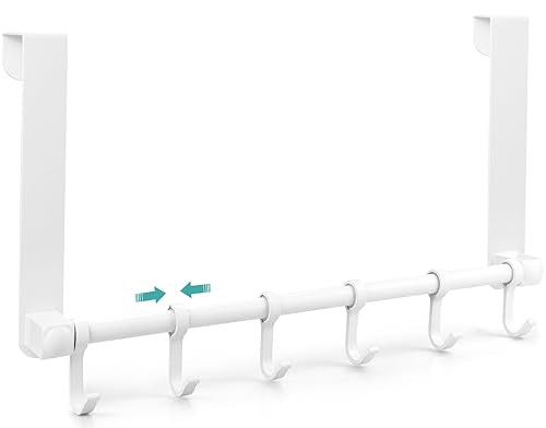 MGahyi White Over The Door Hooks, Over The Door Towel Rack | 6 Sliding Adjustable Hooks, Aluminum Sturdy Rustproof, No-Drilling Anti-Scratch, for Bathroom Bedroom Closet - color: White