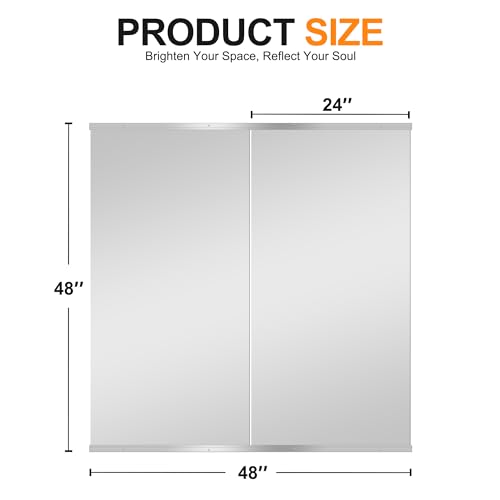 Home Gym Mirror, 48"x24"x2PCS, Silver | Large Full Body, Tempered Glass Frameless, Wall-Mounted, For Gym, Yoga, Garage, Bedroom, Bathroom - size: 48''x24''x2PCS