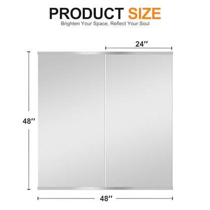 Home Gym Mirror, 48"x24"x2PCS, Silver | Large Full Body, Tempered Glass Frameless, Wall-Mounted, For Gym, Yoga, Garage, Bedroom, Bathroom - size: 48''x24''x2PCS