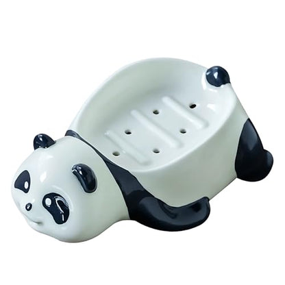 Cute Ceramic Soap Dish Self Draining Adorable Panda Shaped Kitchen Sink Soap Organizer for Bathroom Quick Drying Soap Holders - color: Black&white-2