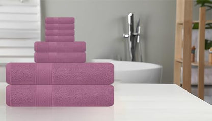 8-Piece Zero Twist Cotton Bath Towel Set – 100% Cotton Luxury Towels – Ultra Soft, Fluffy & Absorbent – Quick Dry, Durable & Fade Resistant – Spa Quality Bath, Hand & Washcloth Set (Wishful Mauve) - color: Wishful Mauve