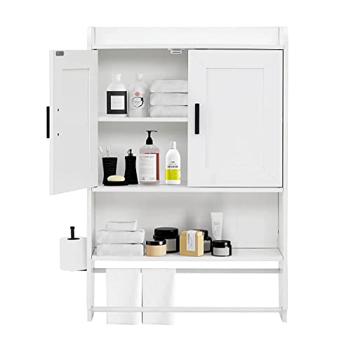 apexnova Bathroom Wall Cabinet, Wooden Medicine Cabinet Over The Toilet with Adjustable Inner Shelf, Wall Mounted Cabinet with Doors for Bathroom Storage, Hanging Cabinet for Wall with Towels Bar - color: White