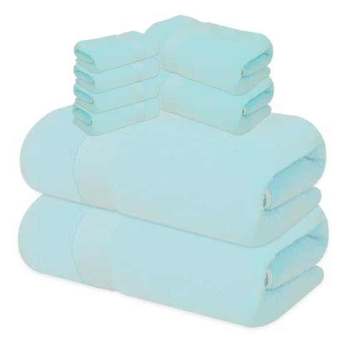 8-Piece Zero Twist Cotton Bath Towel Set – 100% Cotton Luxury Towels – Ultra Soft, Fluffy & Absorbent – Quick Dry, Durable & Fade Resistant – Spa Quality Bath, Hand & Washcloth Set (Placid Blue) - color: Placid Blue
