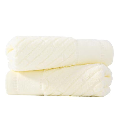 sense gnosis White Hand Towels 13 X 29 Inch Bar Pattern 2 Pieces | Super Soft 100% Cotton Terry Diagonal Design Ultra Absorbent Beige Hand Towel for Bathroom - color: White