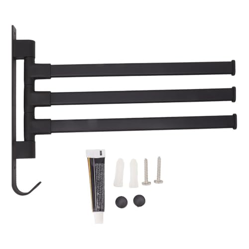Black Aluminum Swivel Towel Bar, Wall Mounted 180 Degree Rotating Multi-Arm Towel Rack with Bottom Hook for Bathroom Kitchen(3-Arm) - size: 3-Arm