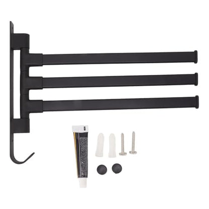 Black Aluminum Swivel Towel Bar, Wall Mounted 180 Degree Rotating Multi-Arm Towel Rack with Bottom Hook for Bathroom Kitchen(3-Arm) - size: 3-Arm