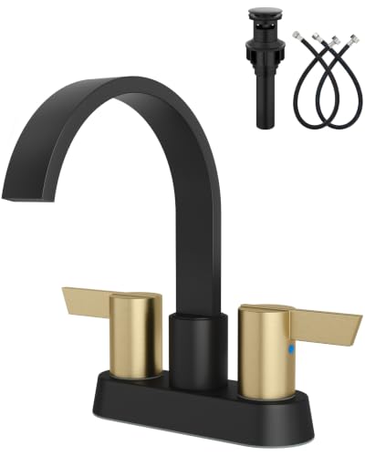 Black and Gold Bathroom Faucet,4 Inch Centerset 2-Handle Waterfall | Includes Pop-Up Drain,24-Inch Supply Lines,Mounting Hardware,SUS304 Stainless Steel Construction,And A 360° Swivel Spout - color: Black and Gold