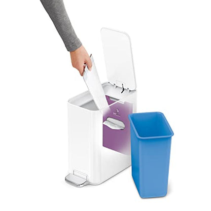 simplehuman Slim Step Can, 5L / 1.3 Gallon Compact Bathroom Trash Can, Liner Pocket®, Sleek Internal Hinge, 150,000-Step All-Steel Pedal, Lid Shox® Silent Close, White Steel - color: White, size: 5L