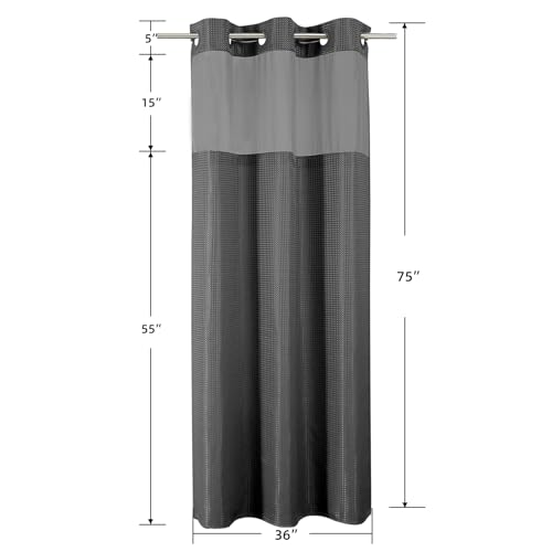 Colorful Star No Hook Waffle Shower Curtain with Snap in Fabric, Waterproof Shower Curtains with See Through Top Window, Small Stall Bathroom Curtain and Liner Set, 36'' x 75'', Charcoal Grey - color: Charcoal Grey, size: 36"W x 75"L (Pack of 1)