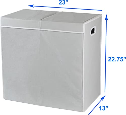 Simple Houseware Double Laundry Hamper with Lid & Removable Bags, Grey | Heavy Duty 600D Polyester, Water-Resistant Surface - color: Grey