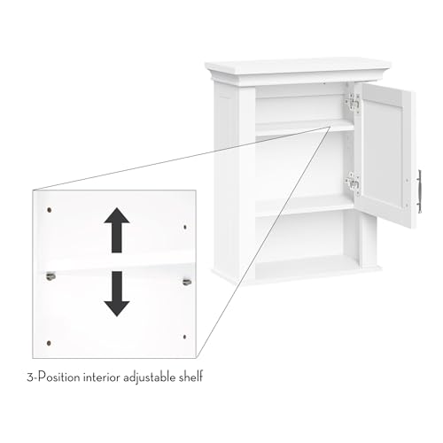 RiverRidge Somerset Single Door Wall Mount Medicine Cabinet, White | Bathroom Wall Storage Cabinet Shelf with Open Display Shelf, Two-Tone Handle and Coved Top Detailing