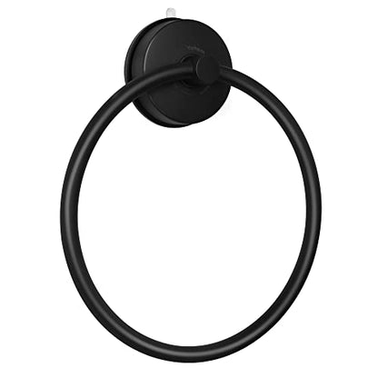 YOHOM Suction Cup Towel Ring Matte Black Hand Towel Holder for Bathroom Stainless Steel Vacuum Suction Washcloth Holder Dish Towel Hanger for Shower Wall No Drill - color: Matte Black
