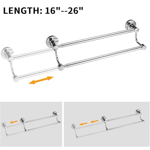 Double Towel Bar Towel Rack for Bathroom Wall Mounted Polished Chrome | Adjustable 16-26 In,Wall Mounted Towel Holder, Stainless Steel, Rustproof, Towel Bar Rod Hanger Hardware Accessories Hotel - color: Polished Chrome