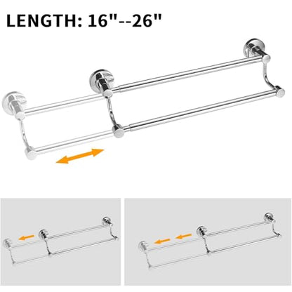 Double Towel Bar Towel Rack for Bathroom Wall Mounted Polished Chrome | Adjustable 16-26 In,Wall Mounted Towel Holder, Stainless Steel, Rustproof, Towel Bar Rod Hanger Hardware Accessories Hotel - color: Polished Chrome