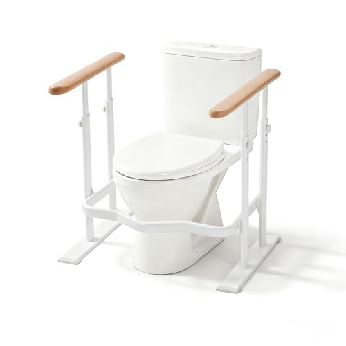 Toilet Safety Rails for Seniors - Toilet Safety Frame with Dual Pillars, Waterproof Nighttime Reflective Base, 3-Speed Height Adjustment (White, Double Pillar) - color: White