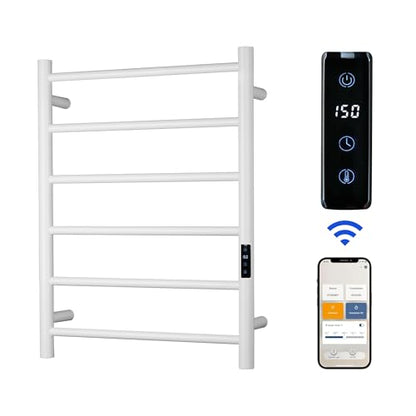 Electric Towel Rack with Voice Control for Alexa & Google Home,TUYA-Wall-Mounted Bathroom Heating Towel Warmer,Plug-in,26.77x20.47x4.39in,Stainless Steel Material,White,6 Bars - color: White With Wifi, size: 6 Bar