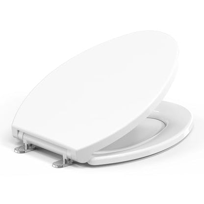 Plus Elongated Toilet Seat, Soft Close, White Plastic | No-Slam, Magnetic Quick-Release, Easy Clean, Easy Installation, SecureGrip Bumpers, Wobble-Free, Adjustable Fit - size: Elongated