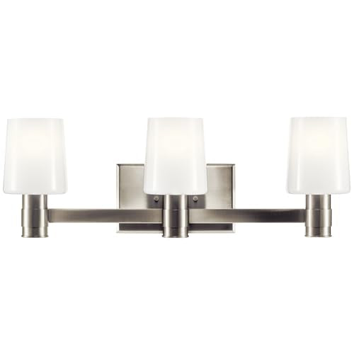 Kichler Adani 3-Light Bathroom Vanity Light, Brushed Nickel | Modern vanity light with opal glass for bathrooms and powder rooms (24" x 8.25"), 55176NI - color: Brushed Nickel, size: 24"